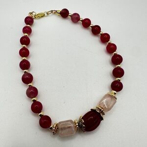 8.5"‎ Ruby center, dyed tourmaline, and rose quartz bracelet with 925 clasp!